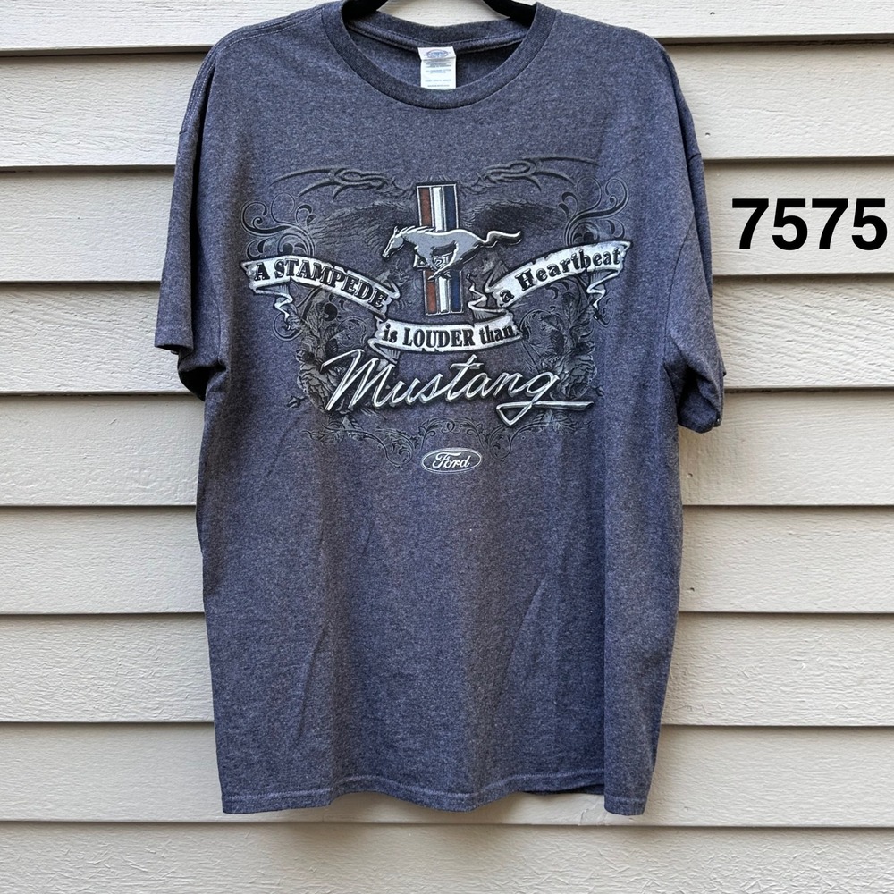 Ford Mustang Stampede Heartbeat Graphic T-Shirt Mens XL Charcoal Grey Delta Pro